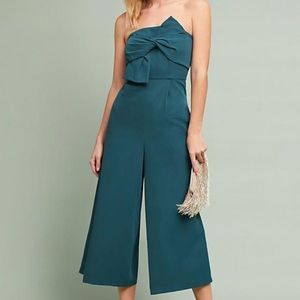 Anthropologie Hailee C Beatty Green Bow Jumpsuit
